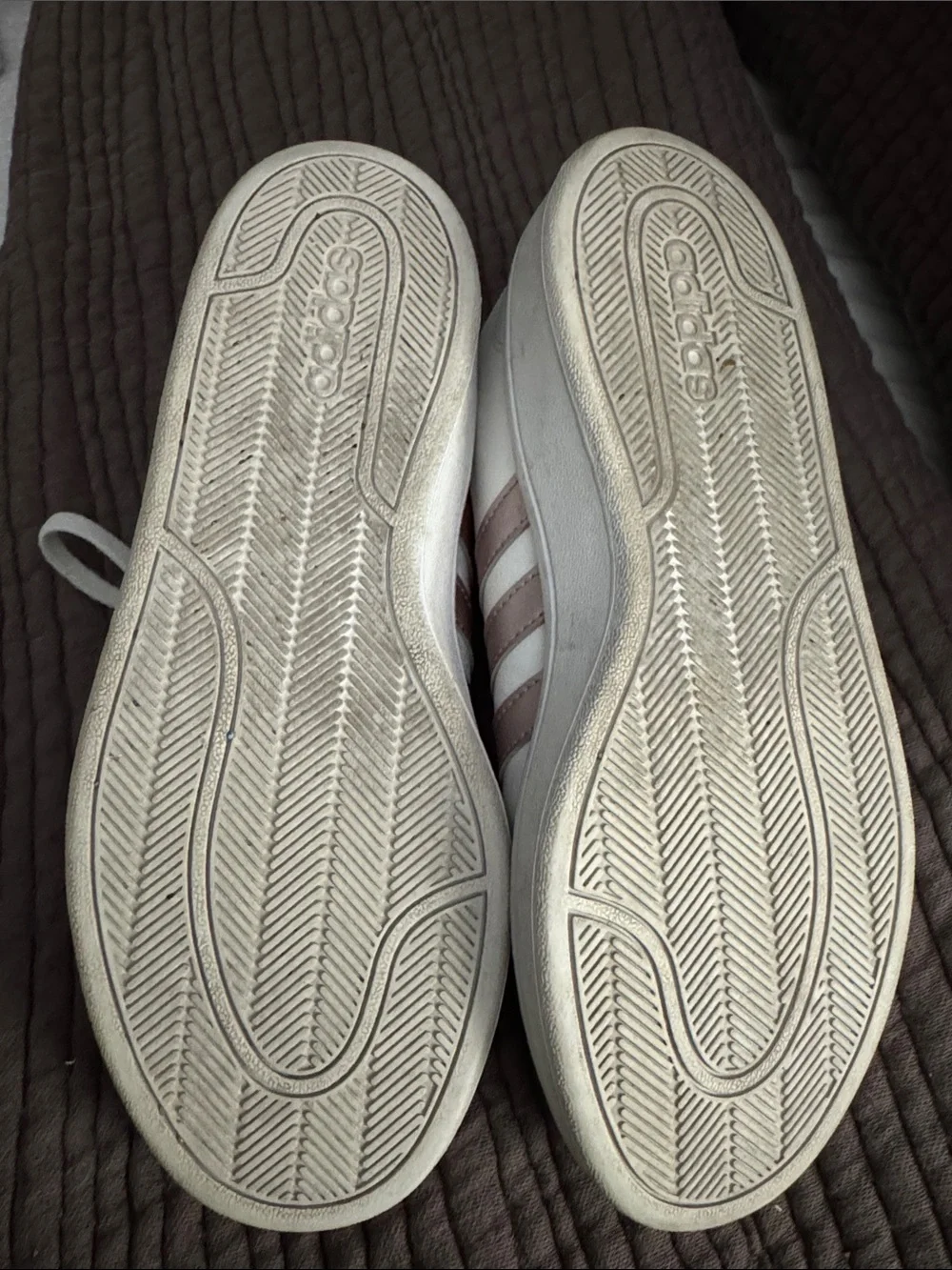 adidas White Sneakers with Mauve Stripes